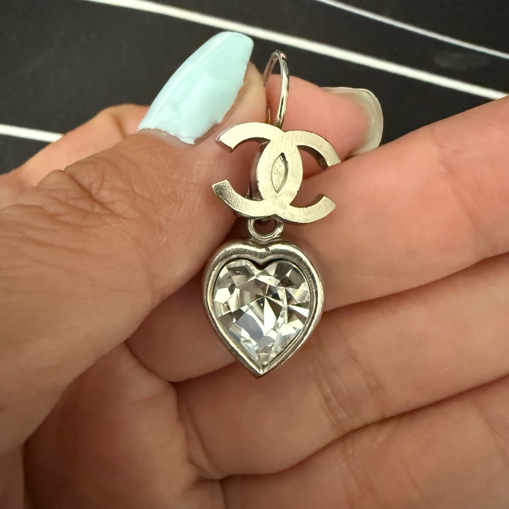 CHANEL Gold Heart Crystal Earrings